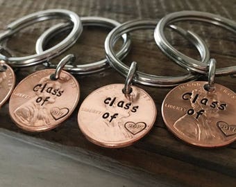 Gift for Graduates, high school graduation, graduation gift, class of 2018, keychain Engraved custom penny keychain, 8th grade class gifts