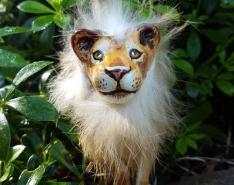 Peg doll Lion, wooden toy, collectable adult male lion, wild animal figure