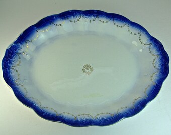 Antique FLOW BLUE PLATTER, La Francaise Porcelain, French China Co., Sebring, Ohio