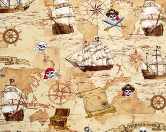 Fat Quarter Pirates Treasure Map Olde Worlde Sewing Cotton Quilting Fabric