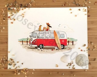 Girl on the Go: VW Bus - Illustration Print