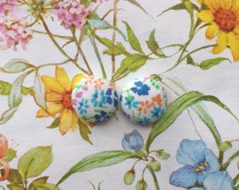 Floral Stud Earrings / Fabric Covered Buttons / Wholesale Jewelry / Made in USA / Bridesmaid Gift / Nickel Free / Vintage Inspired