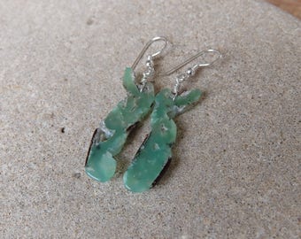 Organic natural Chrysoprase Earrings, green gem stone jewelry, handmade in Australia - gem stone jewellery - green crystal earrings