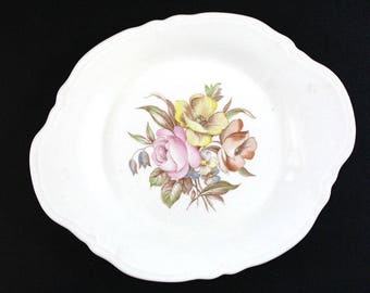 Pastel Roses. Vintage 1940s Knowles China Semi Vitroues oval platter.