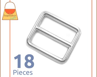 1 Inch Slide for Purse Straps, Shiny Nickel Finish, 18 Pieces, Handbag Purse Bag Making Hardware Supplies, 1", BKS-AA006