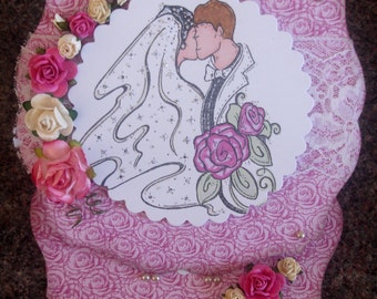 Boxed 6-inch Wedding Card, hand coloured Wedding Card/keepsake