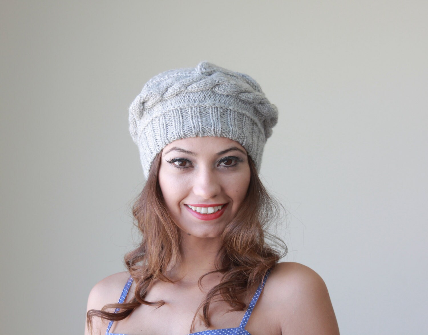 Women knit hats Light Grey beret for women Cable knit