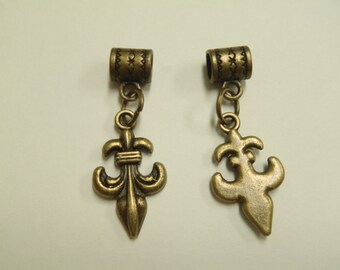 2 Beads - Fleur De Lis Louisiana Dangle Bronze European Charm Bead T0093