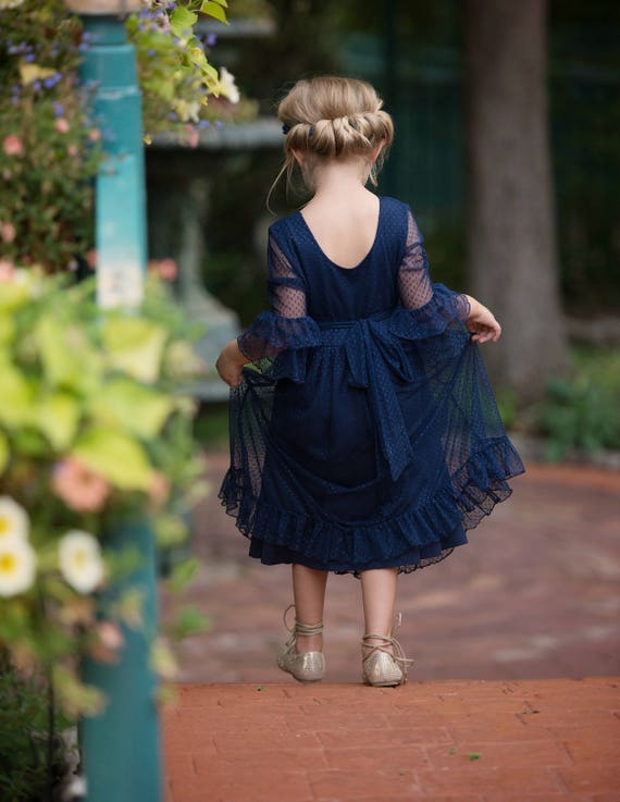 Navy blue flower girl dress flower girl dresses Rustic