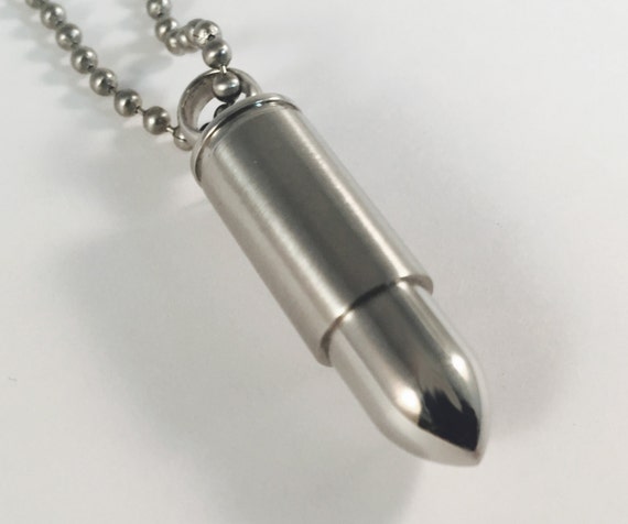 Bullet Necklace Stainless Steel Engraved Army Style Chain