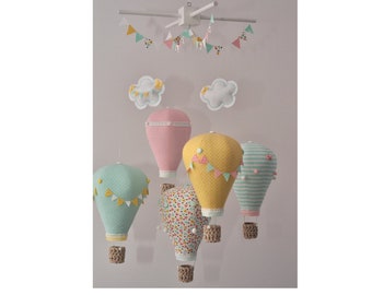 Hot air balloon baby mobil Mint Yellow Coral,Handmade,Nursery decor,Travel theme,Custom mobile READY TO SHIP