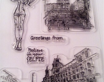 10 girl selfie monuments flowers leaves clear stamps