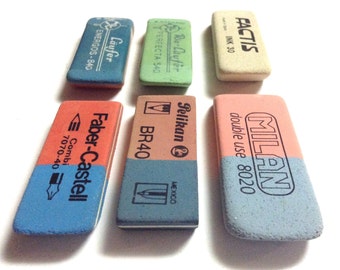 3 Vintage ERASERS - Antique school eraser set - Rubber collection and Office supplies