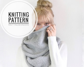 KNITTING PATTERN ⨯ Infinity Scarf, Chunky Cowl Scarf ⨯ Easy Knit Pattern, Chunky Cowl Scarf ⨯ Beginner Knitting Pattern Cowl Scarf