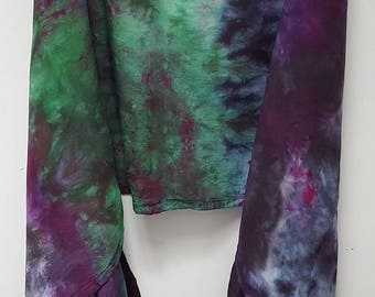 Hand Dyed Rayon Infinity Scarf in Green, Purple, & Gray