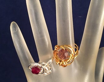 Bogo Gold and Purple Ring & Silver and Ruby Ring, Two Wire Wrapped Rings Size 7.5, One of a Kind Previously 30 Dollars ON SALE