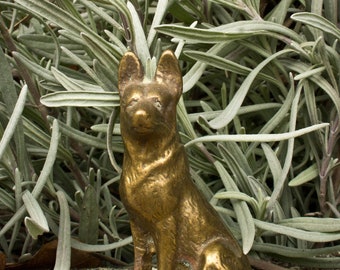 Brass Shephard Dog - Solid Brass - Vintage Home Decor - 70s Decor -