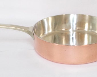 RARE & Superb Silver Lined Copper Sauté Pan, Silver Lined Interior, hallmark SOH. Copper Skillet Frying Pan. Bronze Handle 20cm. 2.3mm (8254