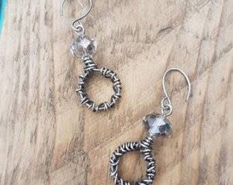 Silver wirewrapped earrings, silver drops, silver dangle earrings, silver drop earrings, silver beaded earrings