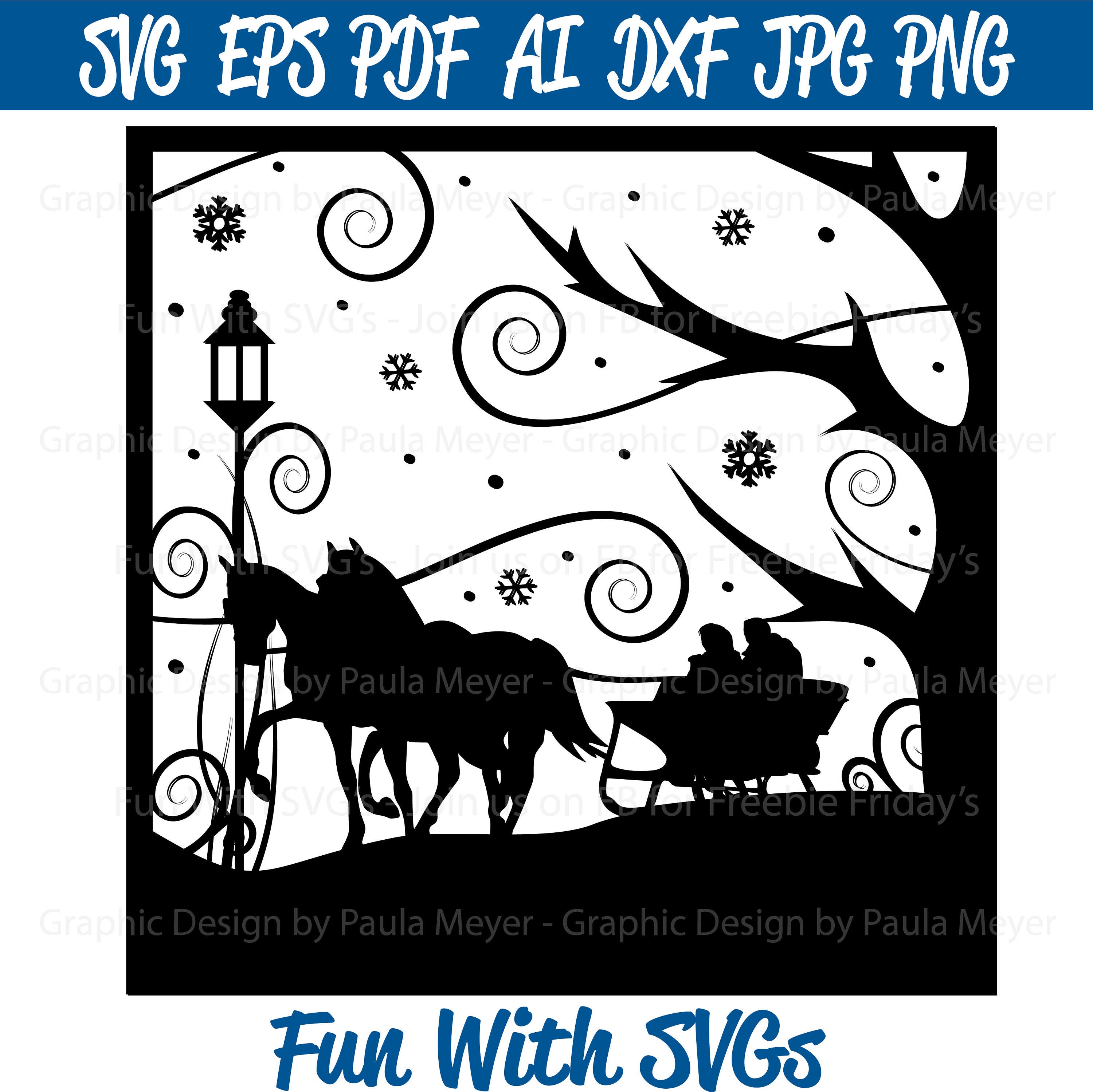 Download Two Horse Open Sleigh SVG Christmas Christmas Ornaments