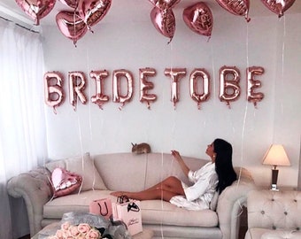 16 inch Rose Gold "BRIDE TO BE" Letter Balloon Set - Bridal Shower Wedding Engagement Bachelorette Tea Party Prop Decor -