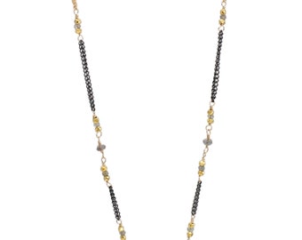Labradorite, Oxidized Silver and Gold Axe Chain Necklace