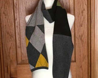 Gray, Green and Yellow Felted Cashmere Scarf -#17