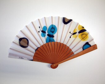 Handpainted Silk hand fan-Wedding hand fan-Abanico-Fan with butterflies-Giveaways-Bridesmaids-Spanish hand fan-14x7.5inches (35 cmx19 cm)