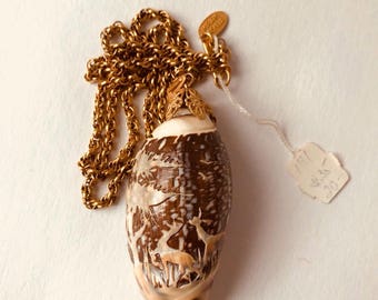 Vintage Miriam Haskell Carved Shell Necklace