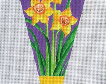 Daffodil Needlepoint Banner - with plain extended top - Jody Designs