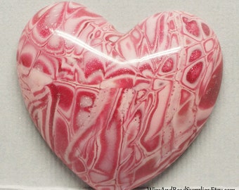 Pink Heart Polymer Clay Mokume Gane Cabochon