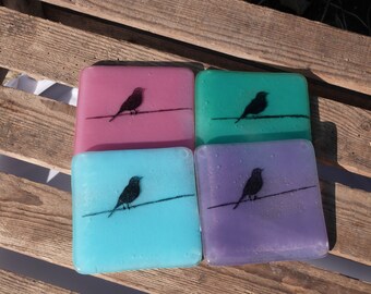 Fused Glass Bird on a wire Coasters