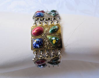 Retro Bracelet goldtone metal polished stones BollyWood Boho vintage Costume jewelry