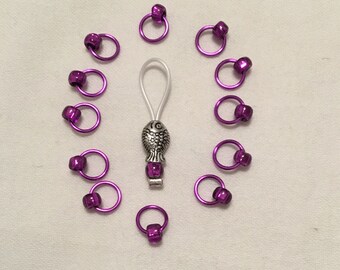 Purple Snag Free Stitch Markers w/ Fish