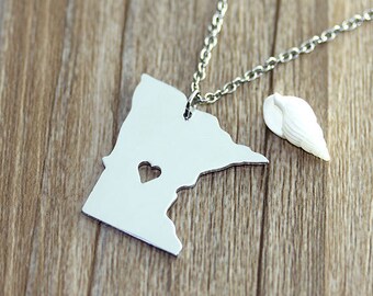I heart Minnesota Necklace - Minnesota Pendant - State Necklace - State Charm - Map necklace - Map Jewelry