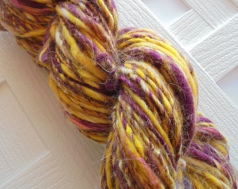 CROCUSES IN SNOW Thick and Thin Handspun, Worsted-Weight Yarn, Soft Handspun Yarn, Handspun Merino, Handspun Silk Yarn, Free Hat Pattern