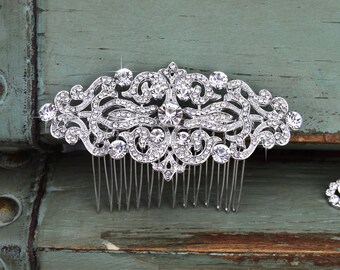 Crystal Wedding Hair Comb, Rhinestone Bridal Comb, Silver Wedding Hair Comb, Swarovski Crystal Headpiece, Vintage Bridal Side Comb, CO-005