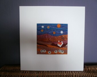 Starry Starry Night/Orange. Original Textile Art.