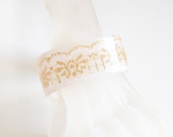 Mothersdaysale Thin Square Resin Bangle Bracelet With White And Gold Lace- Resin jewelry- Resin Bracelet- Resin Bangle Bracelet- Mother's D