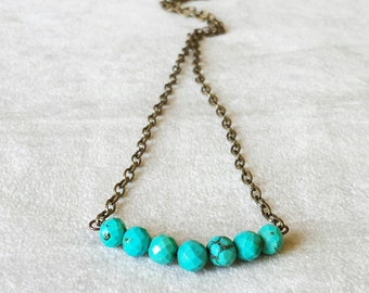 Turquoise bead strand necklace, Turquoise bar necklace, minimalist beaded layering necklace, gift for her, anniversary gift for wife
