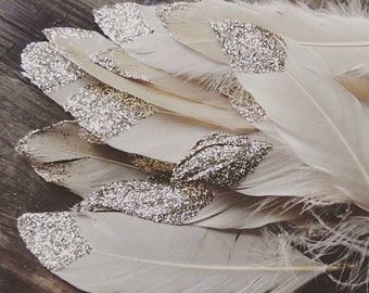 Or plumes - plumes paillettes - plume Garland - Shower de bébé indien - Woodland fête tribale