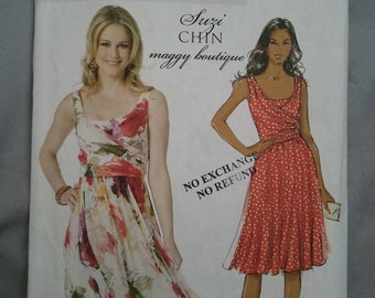 Butterick B5750 Suzi Chin Maggy Boutique, Misses Dress, Lined Dress with Close Fitting Lining, Mock Wrap Pleated Bodice Bias Front Size 6-14