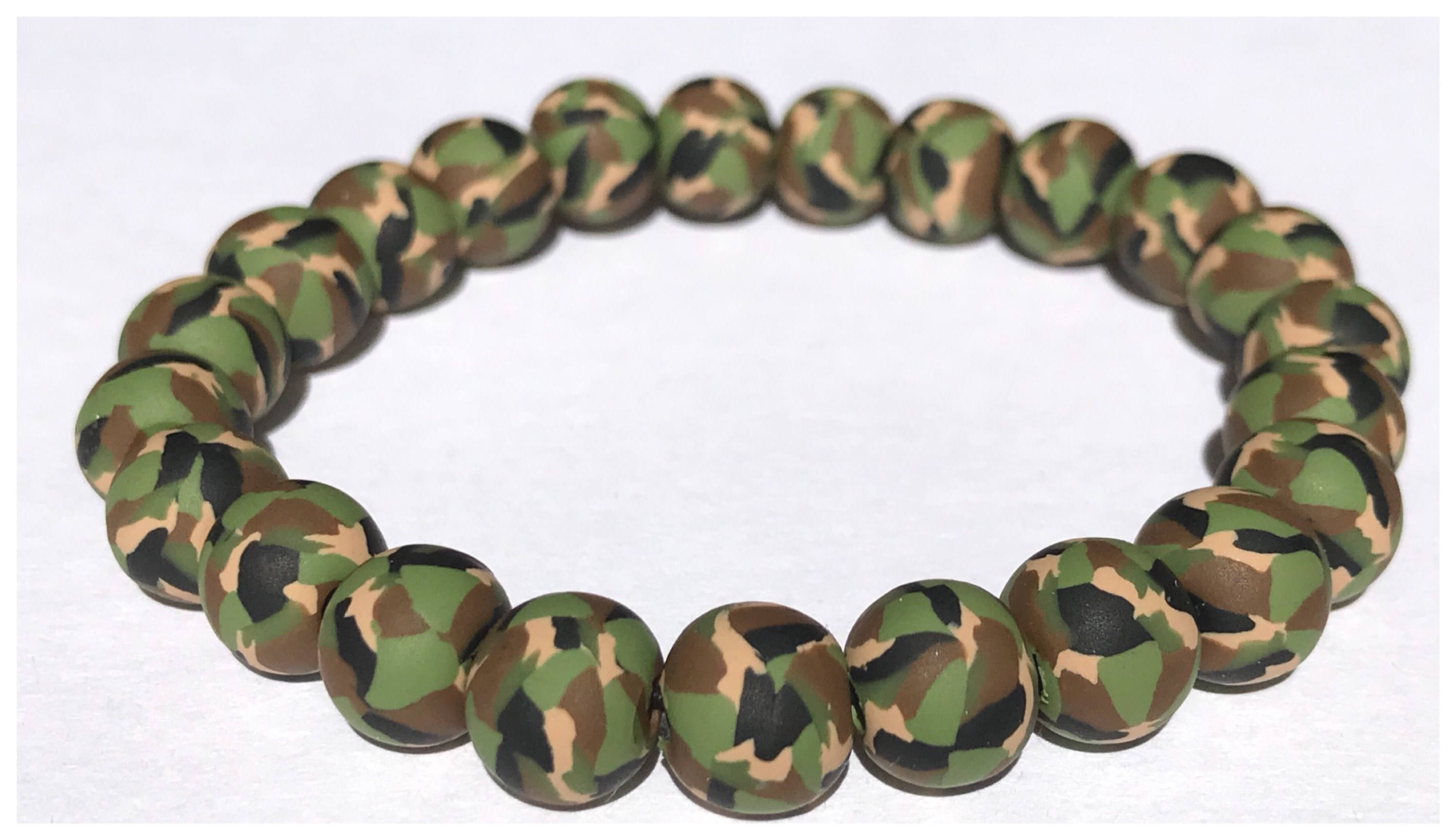 Camouflage Polymer Clay Bead Bracelet Camo Beads Army