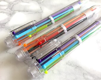 Rainbow pen, bullet journal, school supplies, back to school, multi-coloured pen, ballpoint pen, kawaii, rainbow stationery, stationary