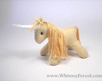 Miniature Yellow Felt Toy Unicorn