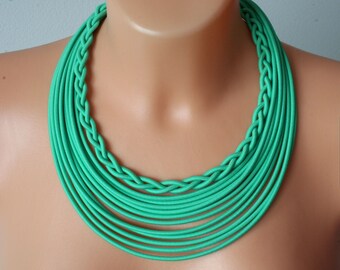Bohemian jewelry - Statement mint necklace - Tribal textile jewelry - Multistrand Necklace - African Multistrand Jewelry -Ethnic Jewelry