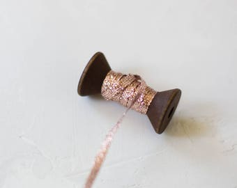 Rose Gold Braided Metallic Ribbon (with Wooden Spool) - 10 yards - 1/8" wide