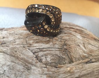 Crystal studded Statement Ring Size 8/ BlueSpiralCo