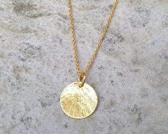 Gold Disc Necklace/ Gold Chain Necklace/ Gold Pendant Necklace/ Gold Necklace/ Circle Pendant/ Textured Necklace / Mothers Day Gift