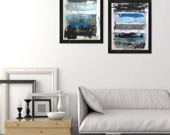Abstract Art/ Modern Blue Art Original Painting/ Mixed Media Office Art/ Framed Wall Art/ Contemporary Art Collage Painting by Christovart
